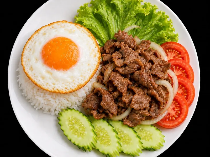 Beef lok lak with rice